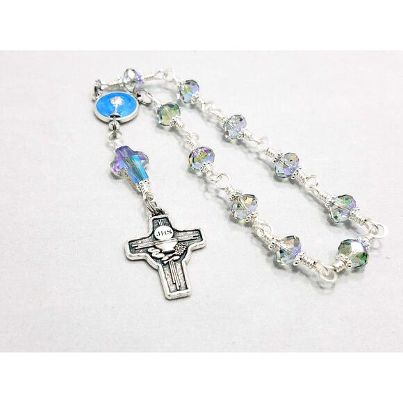 Communion Chalice One Decade Rosary, Swarovski Crystals, Silver Plated - Picture 7 of 10